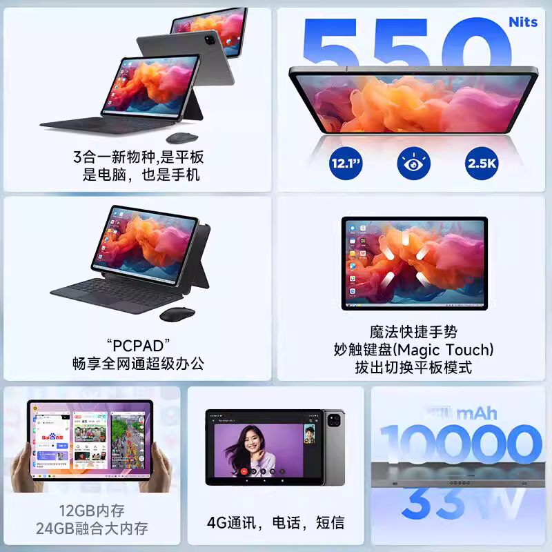 酷比魔方Pad Pro三合一 2.5K高刷萤幕全网通游戏办公平板详情图